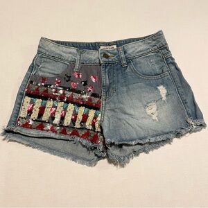 Guess Sequin Embellished Distressed Denim Cutoff Shorts Size 25